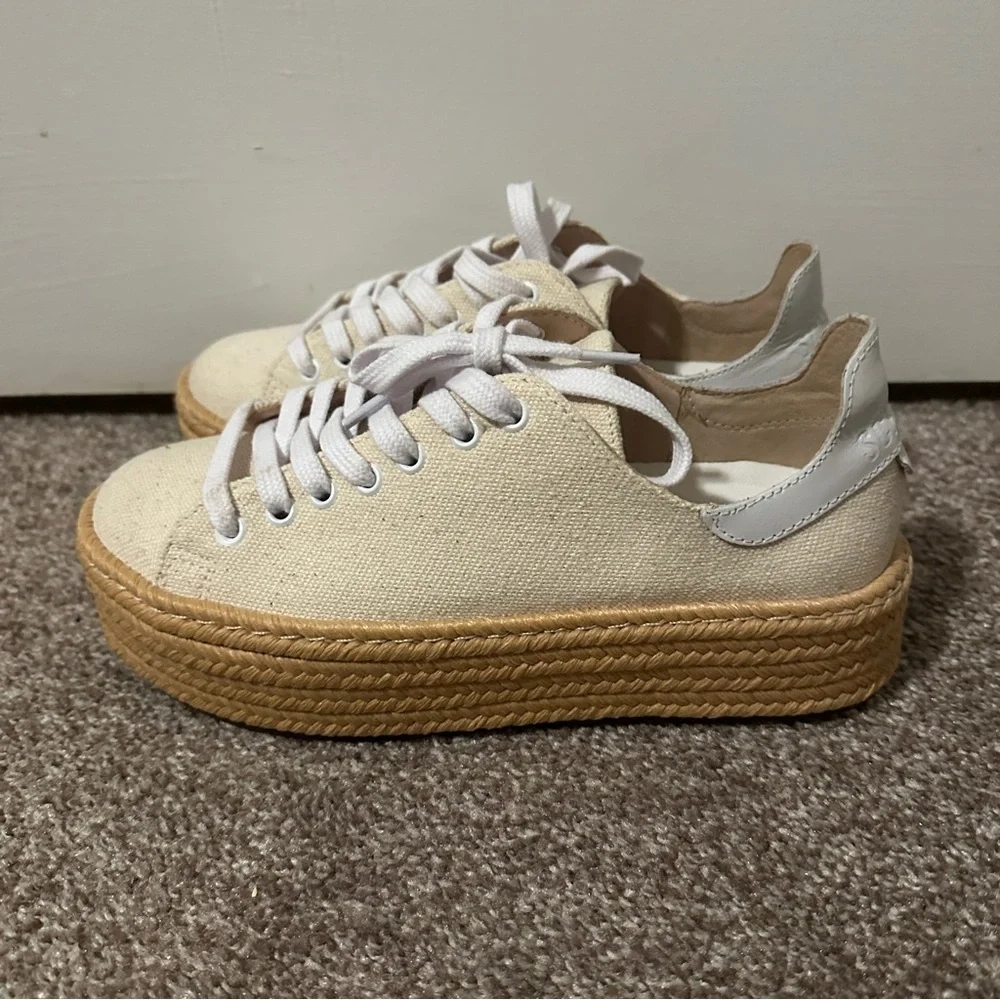 Schutz Clover Beige Canvas Espadrille Platform Sneakers Women’s Size 6B Summer